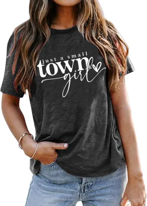 Country Music Shirt Women Small Town Girl Shirt Vintage Letter Graphic Tee Tops Casual Short Sleeve Tops