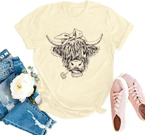 Cow Shirt Women Cute Cattle T-Shirt Vintage Western Short Sleeve Tops Farm Life Animal Graphic Tee