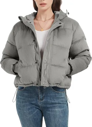 COZYPOIN Women's Winter Puffer Coats Corduroy Down Jacket Quilted Hooded Warm Padded Outerwear