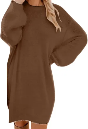 Cream Sweater Dress for Women,Women's Furry Pullover Sweater Dress Loose Oversized Long Knitted Tops S-3Xl