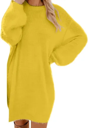 Cream Sweater Dress for Women,Women's Furry Pullover Sweater Dress Loose Oversized Long Knitted Tops S-3Xl