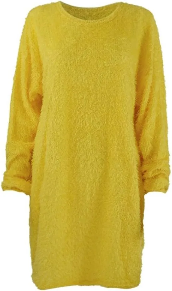 Cream Sweater Dress for Women,Women's Furry Pullover Sweater Dress Loose Oversized Long Knitted Tops S-3Xl