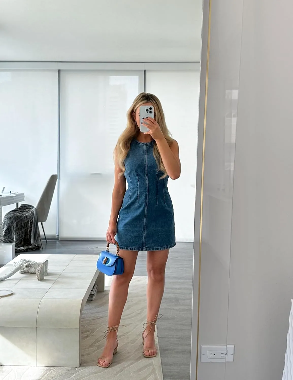 Daacee Womens Sleeveless Bodycon Denim Mini Dress Casual Waist Tucks Zipper Tank Jean Dresses