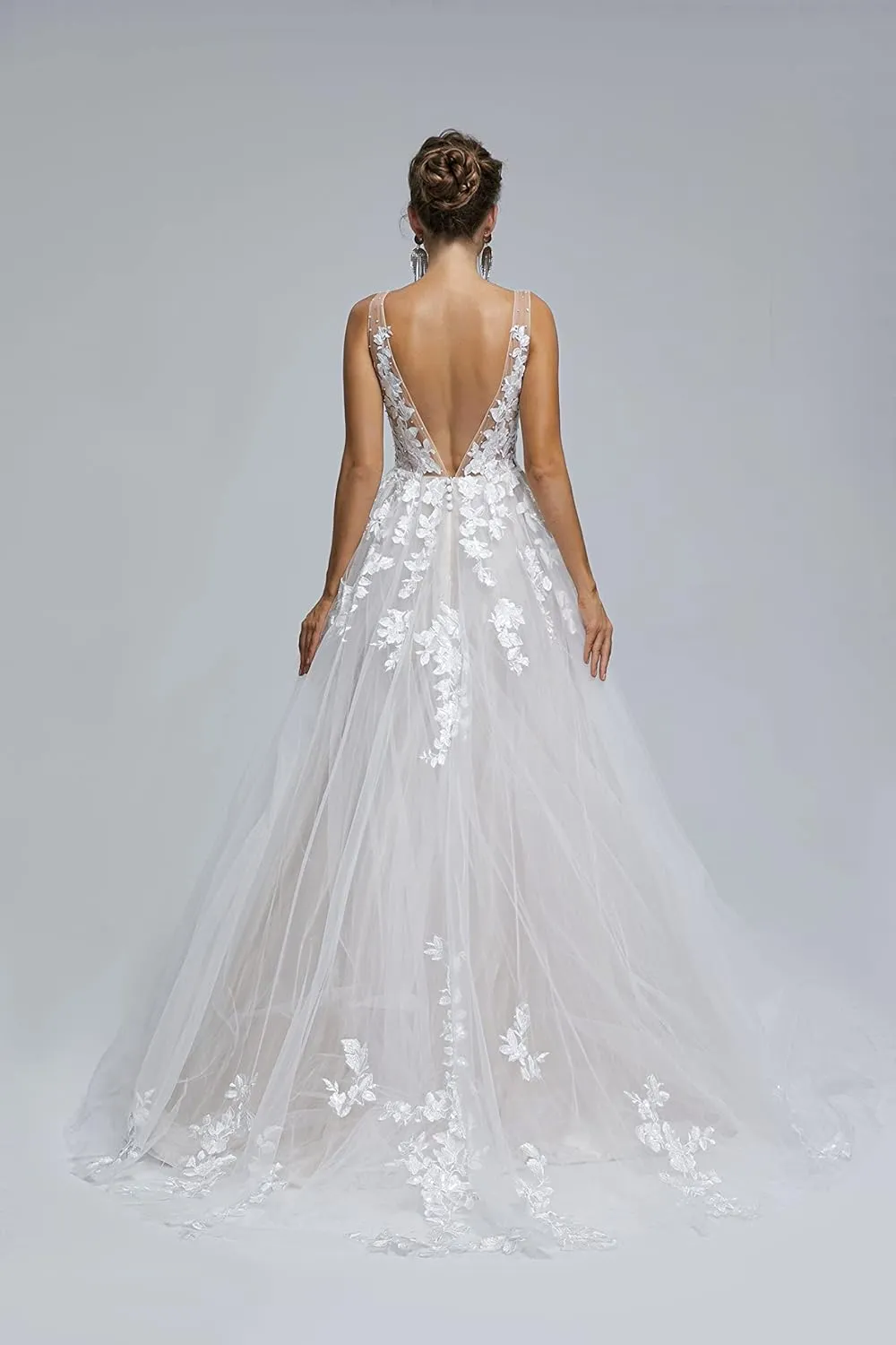 Datangep Spaghetti Chiffon Beach Wedding Dress V Neck A line Bridal Gowns Lace Plus Size Wedding Dress