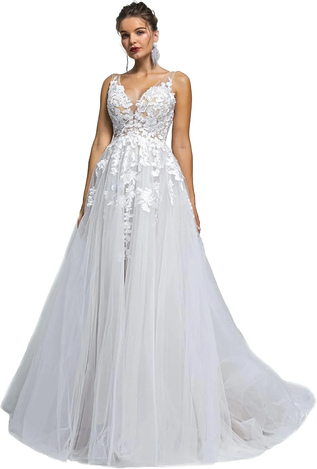 Datangep Spaghetti Chiffon Beach Wedding Dress V Neck A line Bridal Gowns Lace Plus Size Wedding Dress