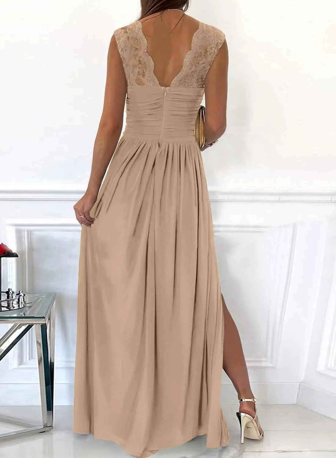 Dokotoo Womens 2025 Formal Dresses Wrap V-Neck Ruched Sexy Bridesmaid Wedding Guest Maxi Dresses
