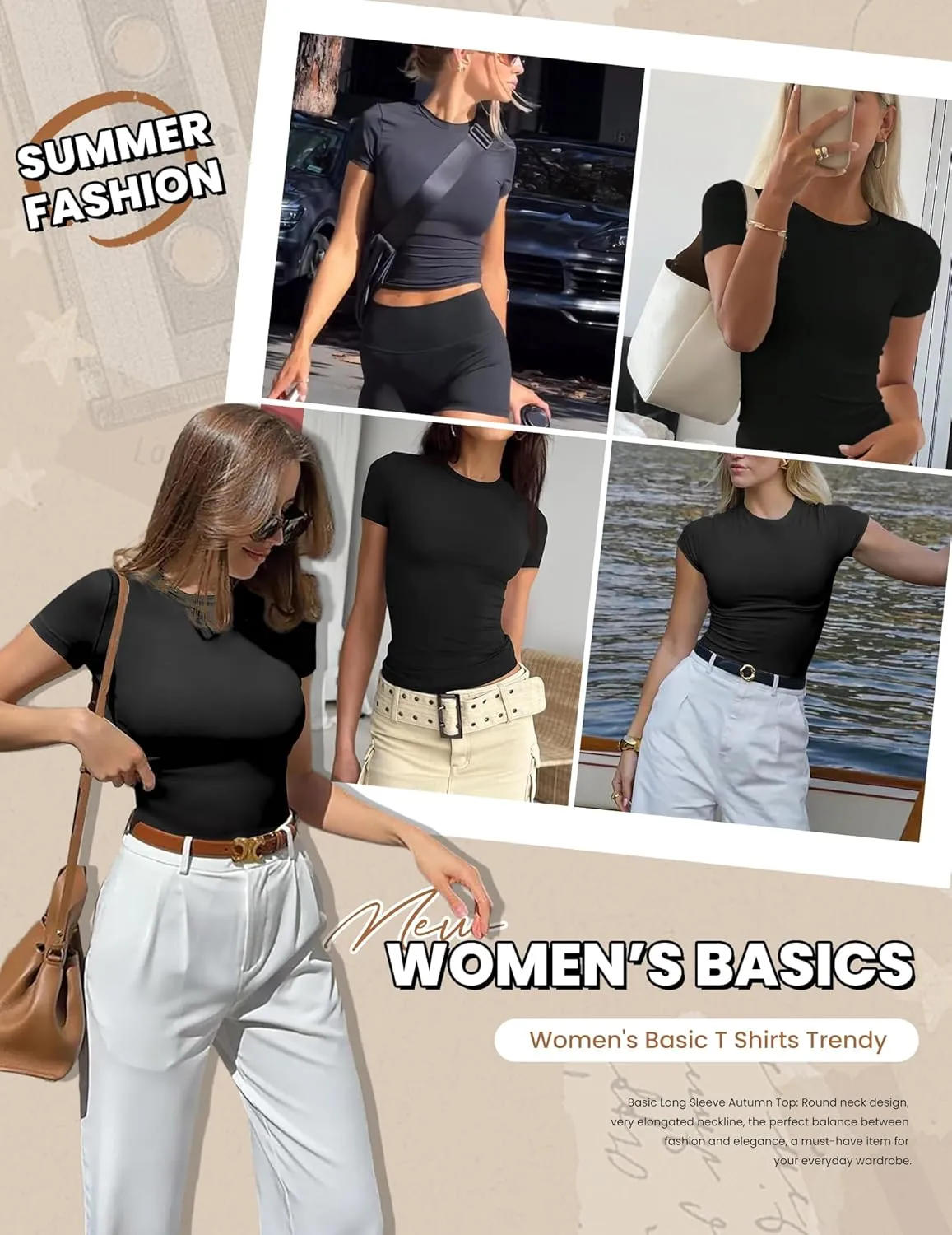 Ekouaer Womens Basic Tee Shirts 3 Pack Short Sleeve Crew Neck Thermal Underwear Tops Base Layer