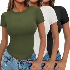 Ekouaer Womens Basic Tee Shirts 3 Pack Short Sleeve Crew Neck Thermal Underwear Tops Base Layer