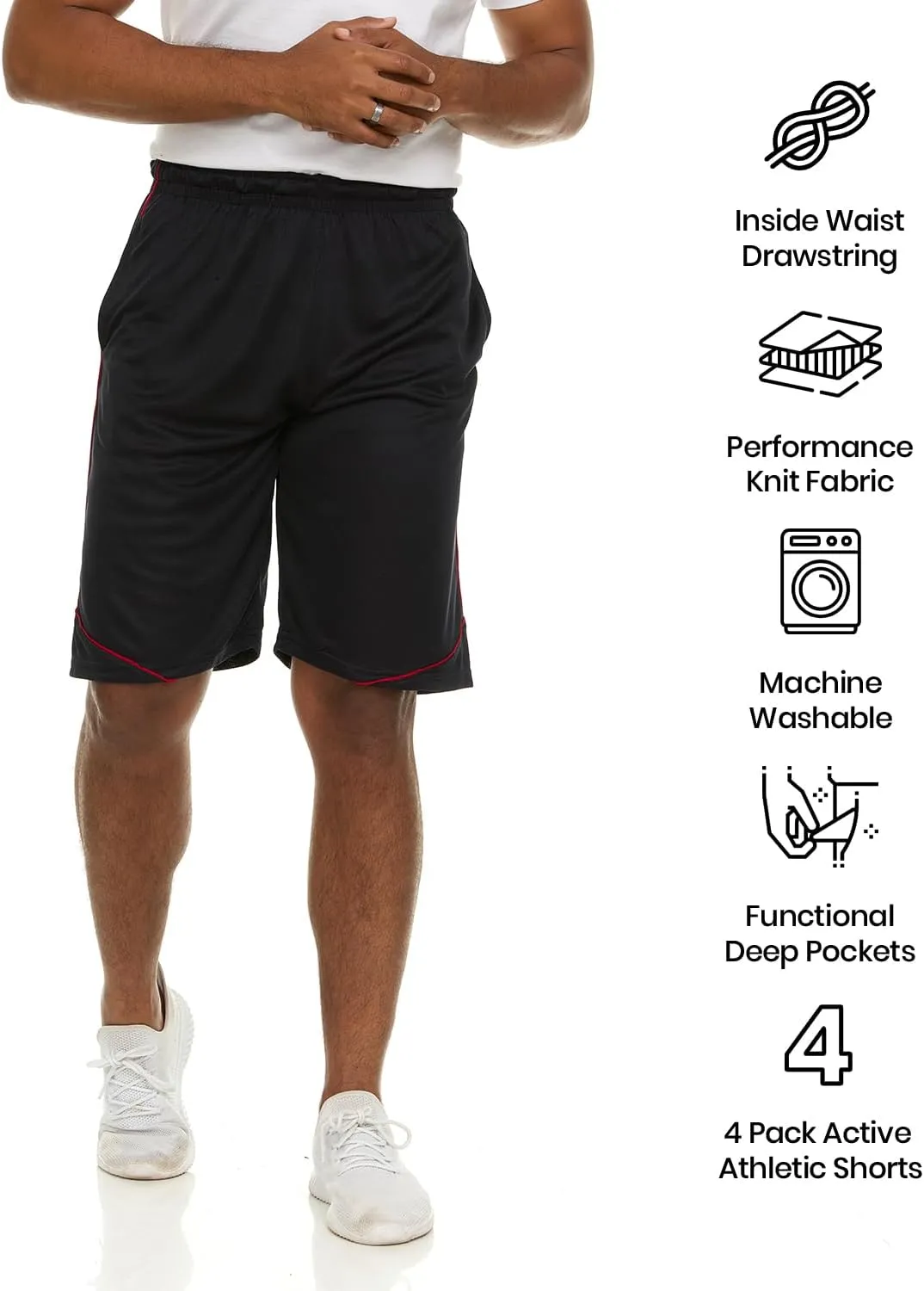 Essential Elements 4 Pack: Men's Dry-Fit Sweat Resistant Active Athletic Performance Shorts