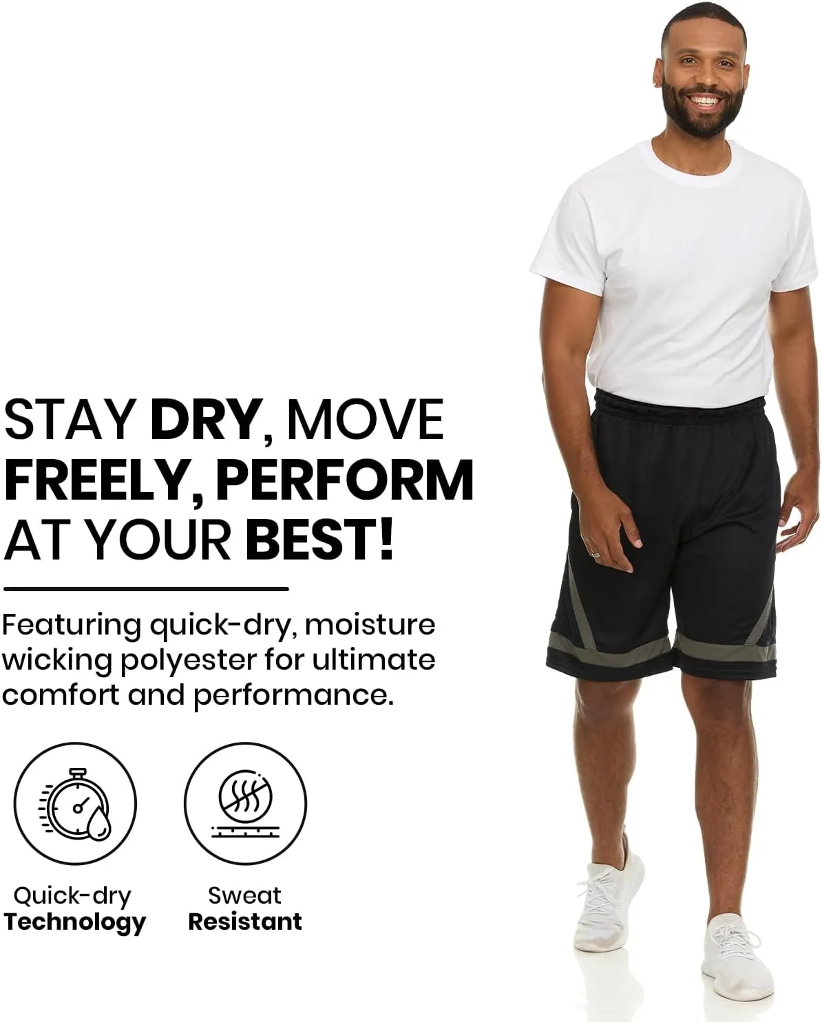 Essential Elements 4 Pack: Men's Dry-Fit Sweat Resistant Active Athletic Performance Shorts