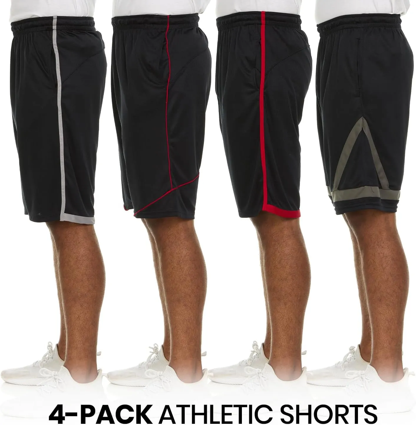 Essential Elements 4 Pack: Men's Dry-Fit Sweat Resistant Active Athletic Performance Shorts