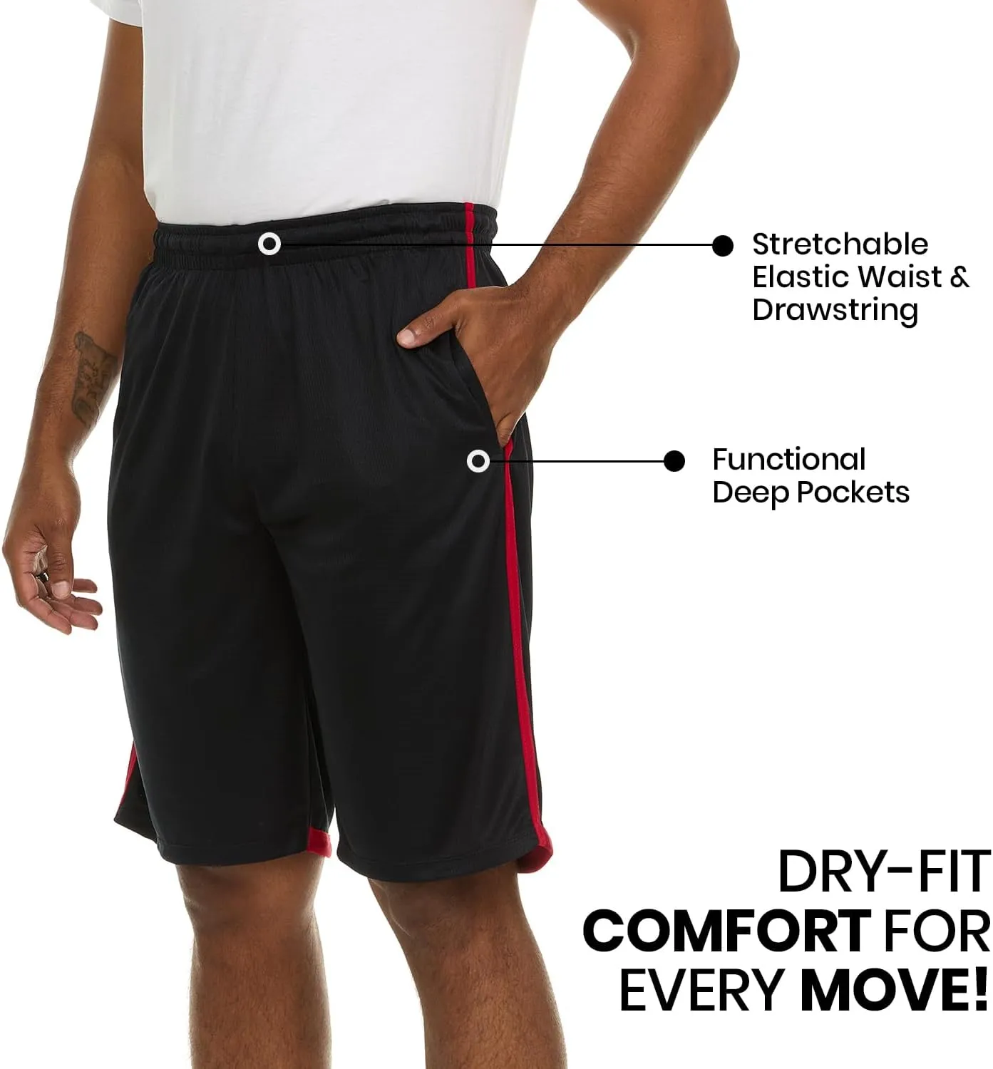 Essential Elements 4 Pack: Men's Dry-Fit Sweat Resistant Active Athletic Performance Shorts