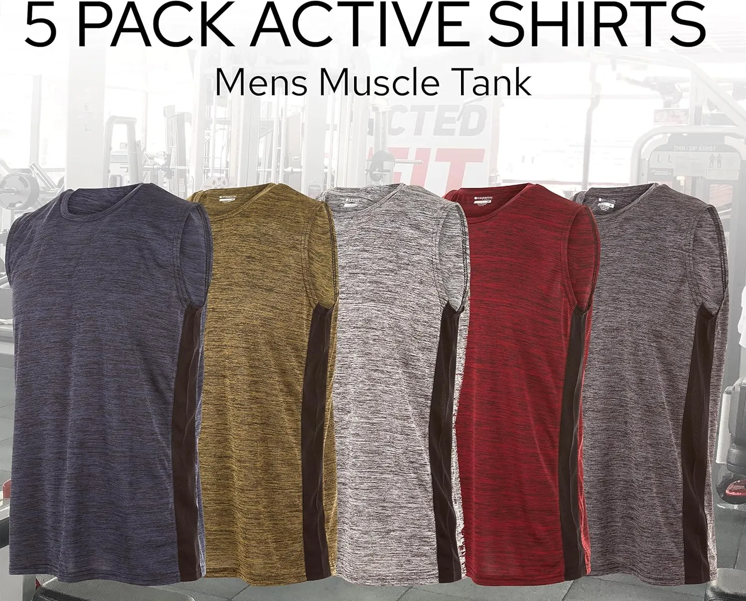 Essential Elements 5 Pack: Men's Active Quick-Dry Athletic Workout Training Gym Muscle Sleeveless Tank Top