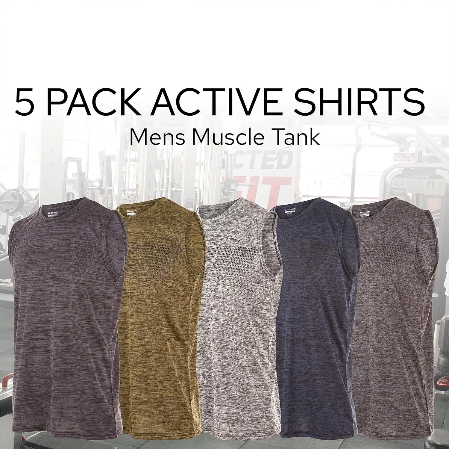 Essential Elements 5 Pack: Men's Active Quick-Dry Athletic Workout Training Gym Muscle Sleeveless Tank Top
