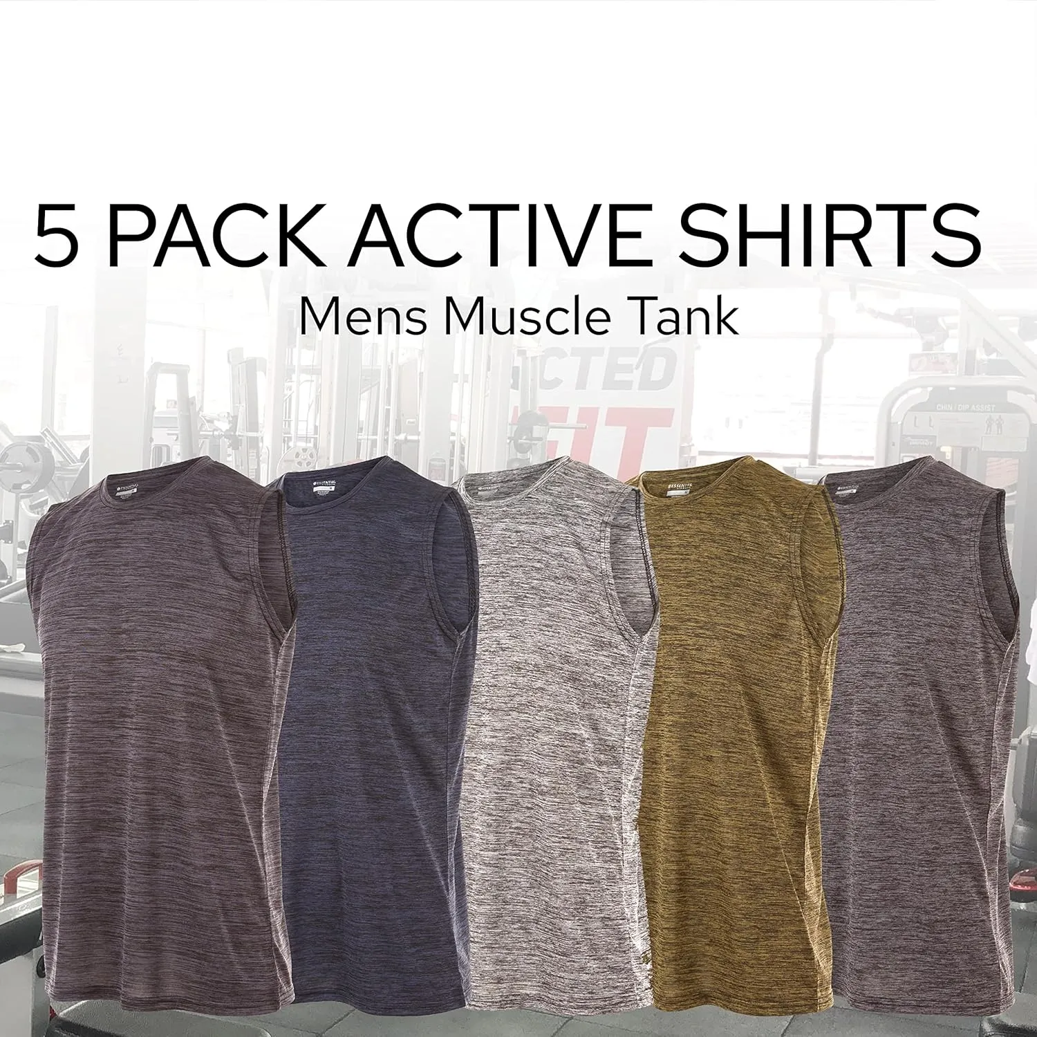 Essential Elements 5 Pack: Men's Active Quick-Dry Athletic Workout Training Gym Muscle Sleeveless Tank Top