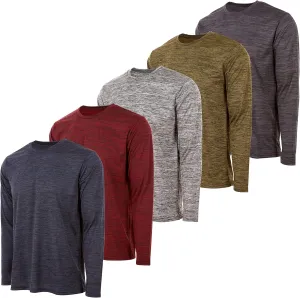 Essential Elements Mens Active T-Shirt - Quick-Dry Athletic Workout Training Crew Neck Long Sleeve Top 5 Pack