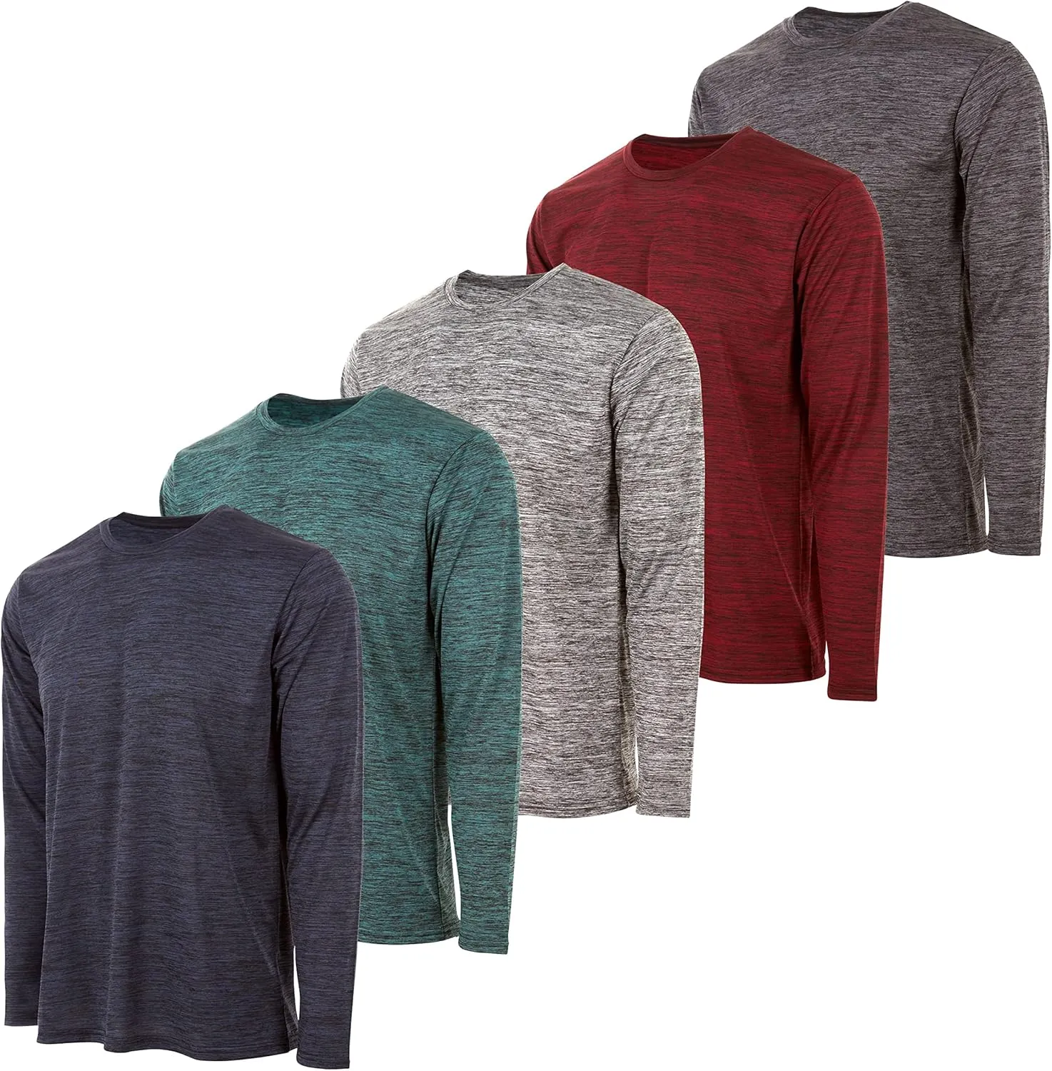 Essential Elements Mens Active T-Shirt - Quick-Dry Athletic Workout Training Crew Neck Long Sleeve Top 5 Pack
