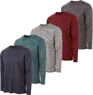 Essential Elements Mens Active T-Shirt - Quick-Dry Athletic Workout Training Crew Neck Long Sleeve Top 5 Pack