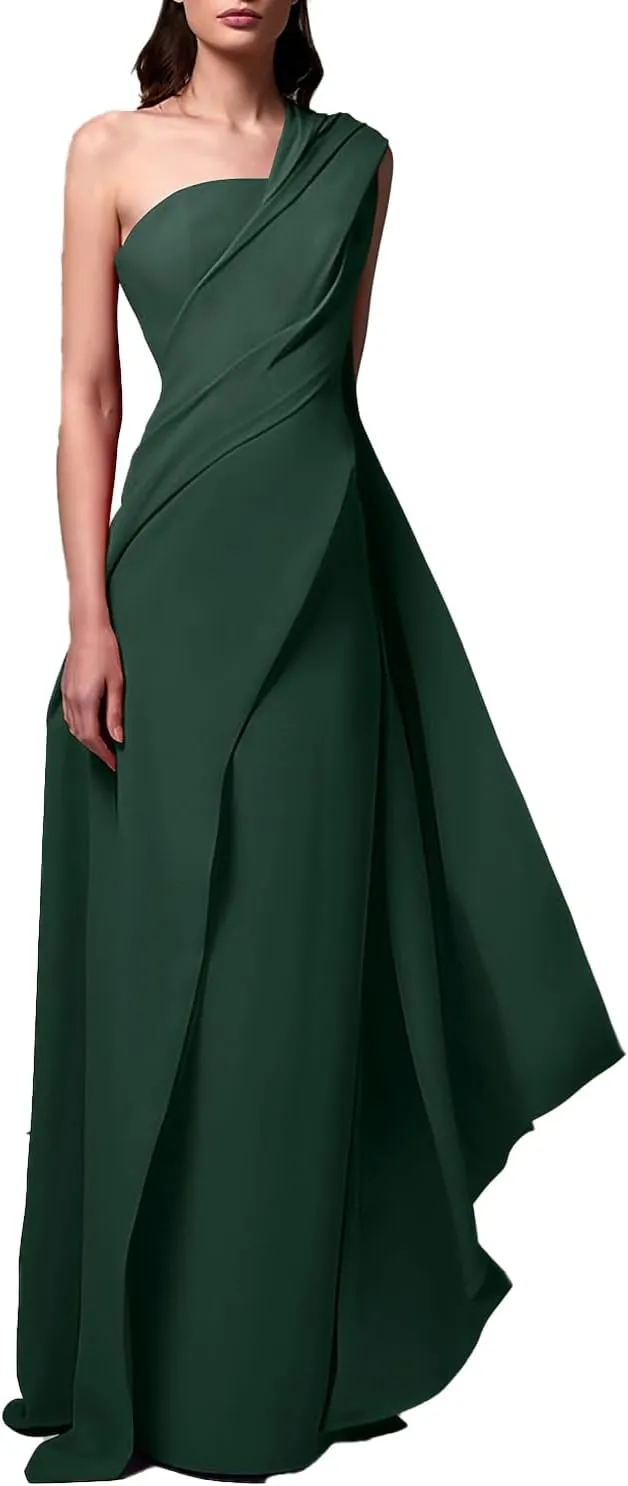 Evening Gown Elegant Wedding Guest Dress Floor Length Sleeveless One Shoulder Chiffon with Pleats Ruched 2024