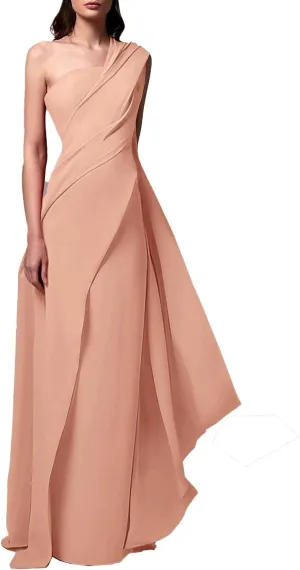 Evening Gown Elegant Wedding Guest Dress Floor Length Sleeveless One Shoulder Chiffon with Pleats Ruched 2024