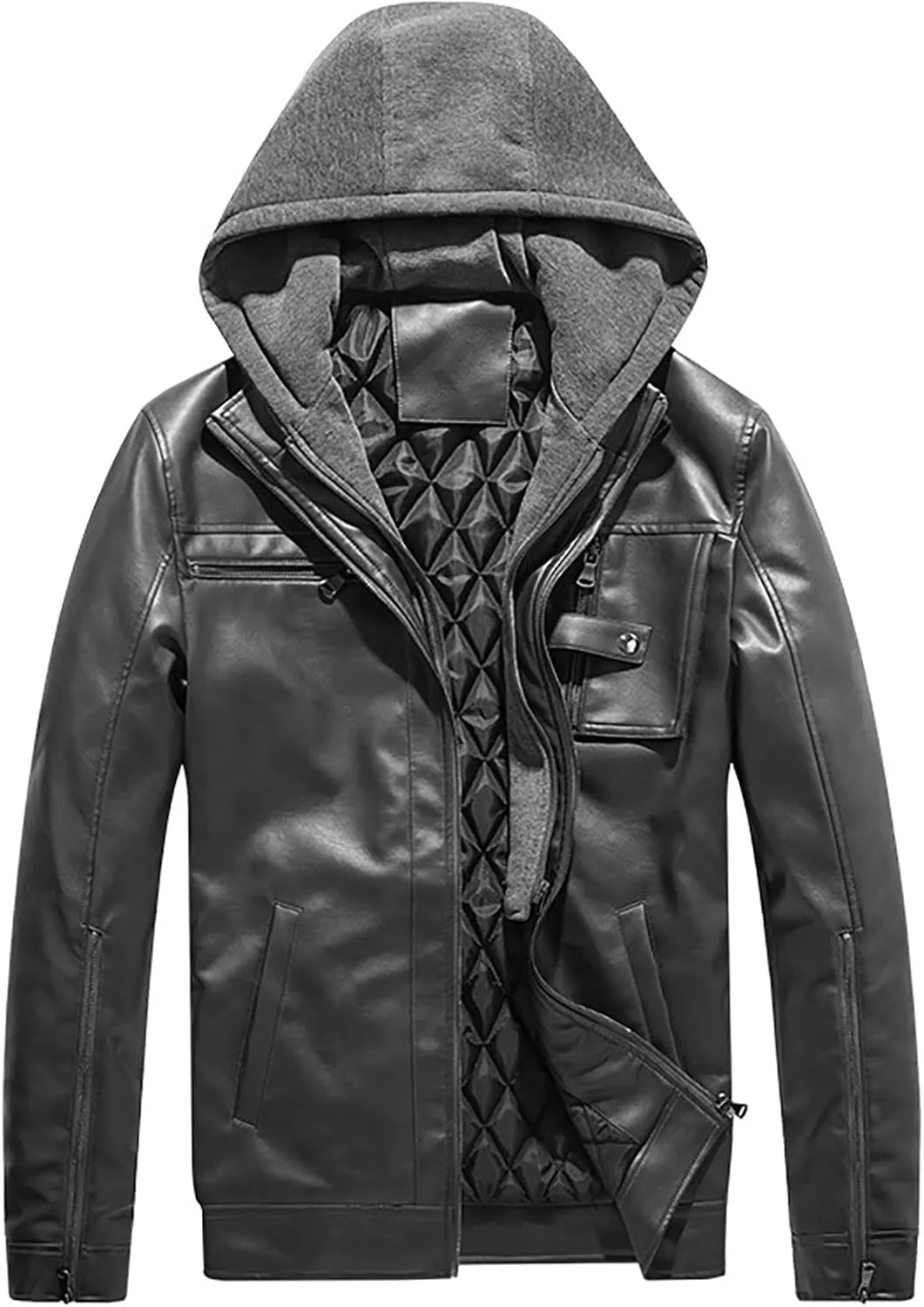 Faux Leather Jacket Men,Bomber Motorcycle Jacket Coats Zipper Slim Sherpa Lined Winter Warm Outwear with Pocket