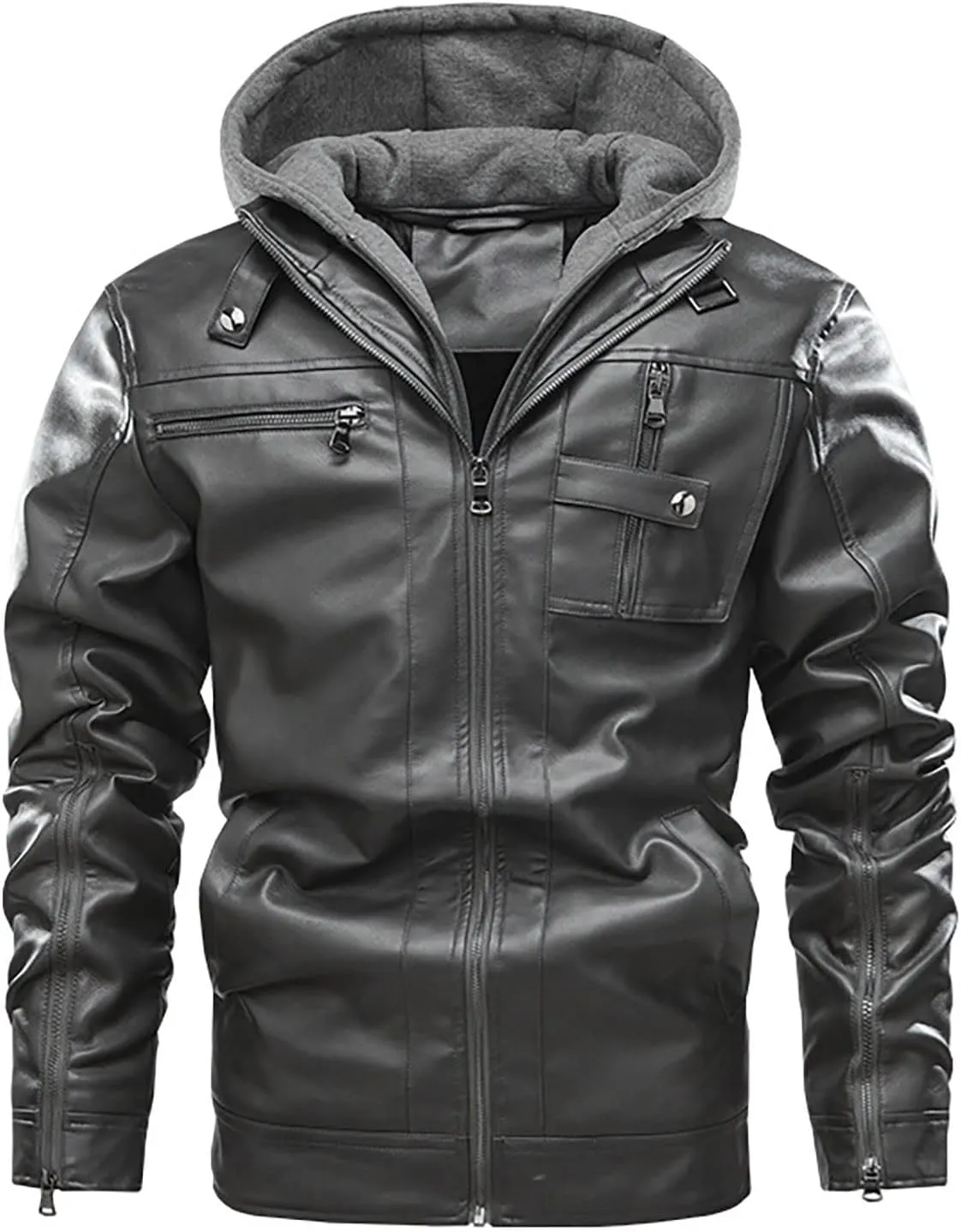 Faux Leather Jacket Men,Bomber Motorcycle Jacket Coats Zipper Slim Sherpa Lined Winter Warm Outwear with Pocket