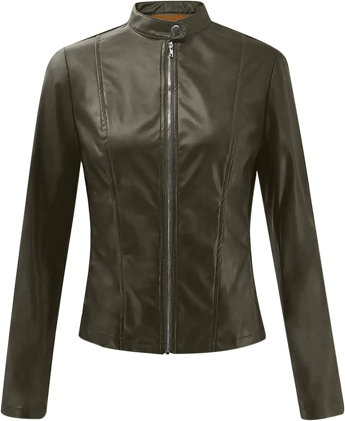 Faux Leather Jacket Women Zip Up Motorcycle Jacket Slim Leather Jacket Biker Jacket Plus Size Outerwear with Pockets