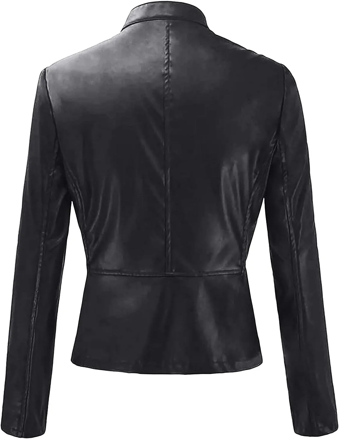 Faux Leather Jacket Women Zip Up Motorcycle Jacket Slim Leather Jacket Biker Jacket Plus Size Outerwear with Pockets
