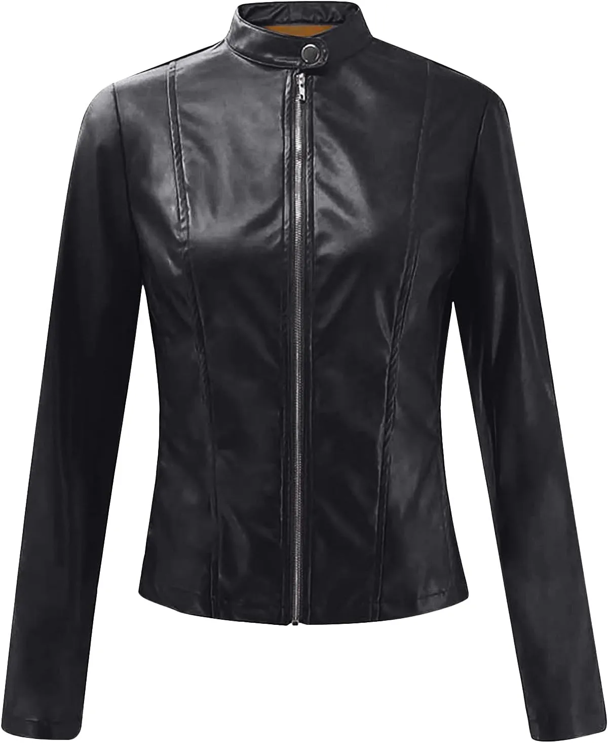 Faux Leather Jacket Women Zip Up Motorcycle Jacket Slim Leather Jacket Biker Jacket Plus Size Outerwear with Pockets