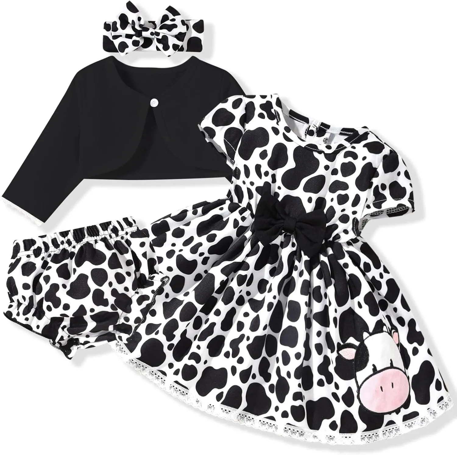 fioukiay Baby Girl Dress and Cardigan Set Infant Girl Bowknot Dresses Outfit Set Clothes with Diaper Cover Fall Winter