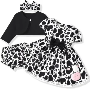 fioukiay Baby Girl Dress and Cardigan Set Infant Girl Bowknot Dresses Outfit Set Clothes with Diaper Cover Fall Winter