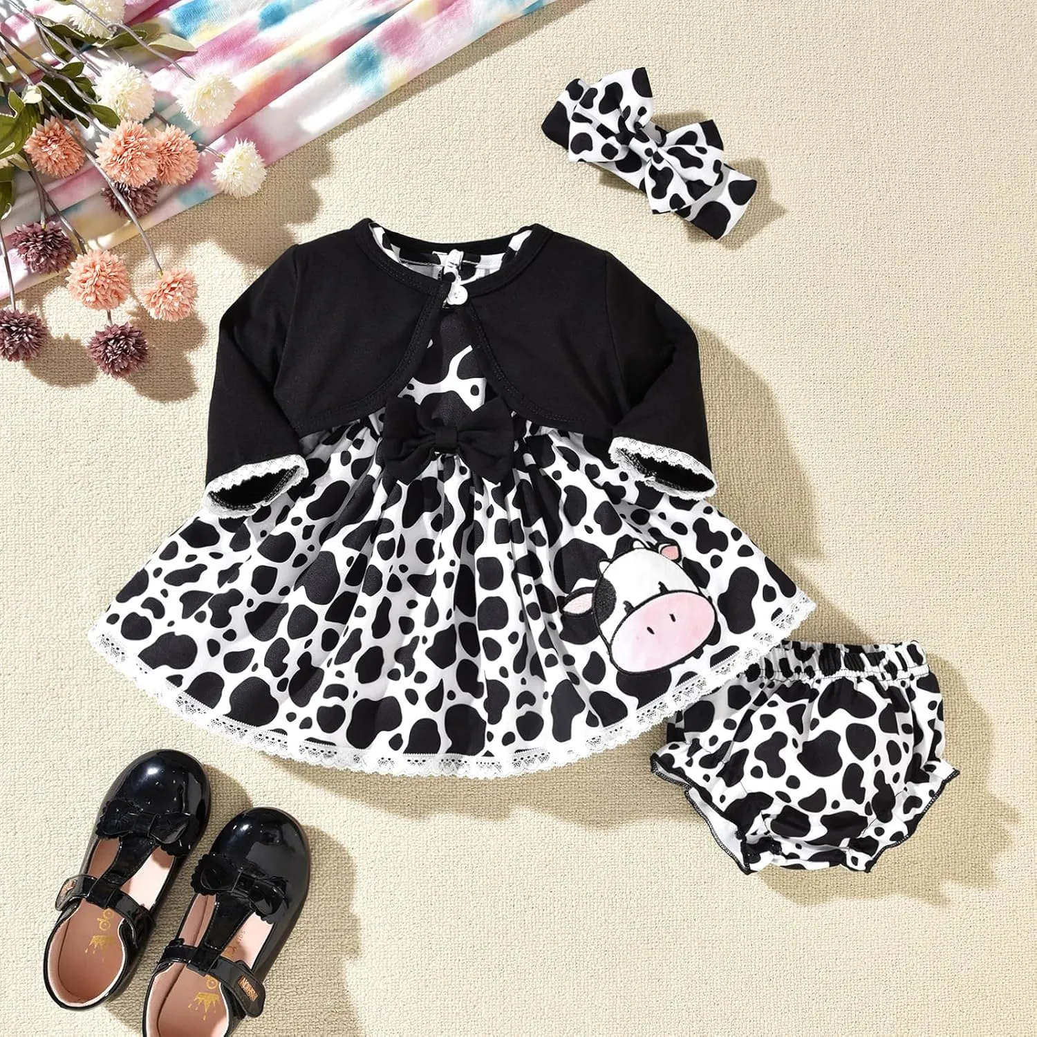 fioukiay Baby Girl Dress and Cardigan Set Infant Girl Bowknot Dresses Outfit Set Clothes with Diaper Cover Fall Winter