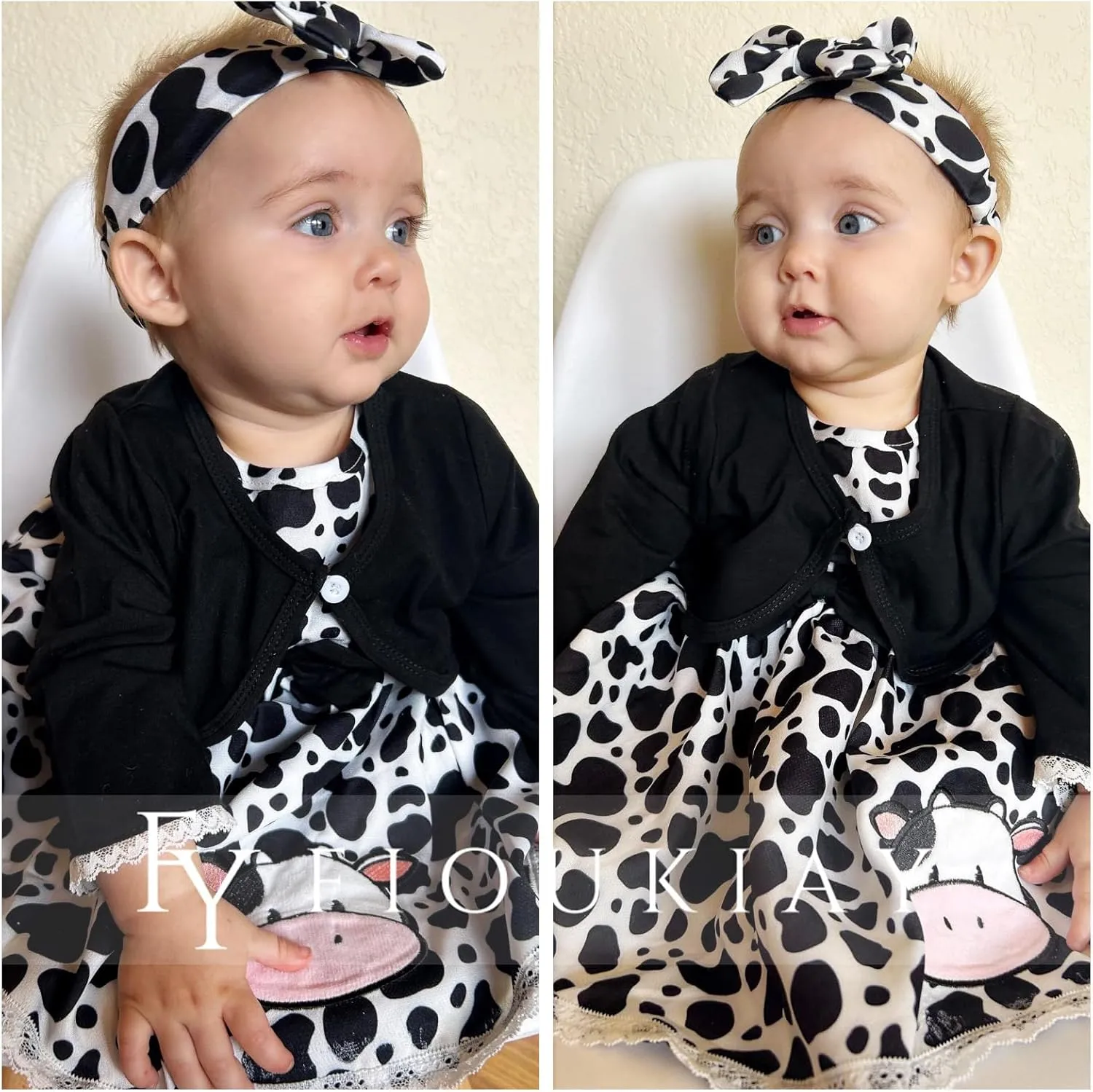 fioukiay Baby Girl Dress and Cardigan Set Infant Girl Bowknot Dresses Outfit Set Clothes with Diaper Cover Fall Winter