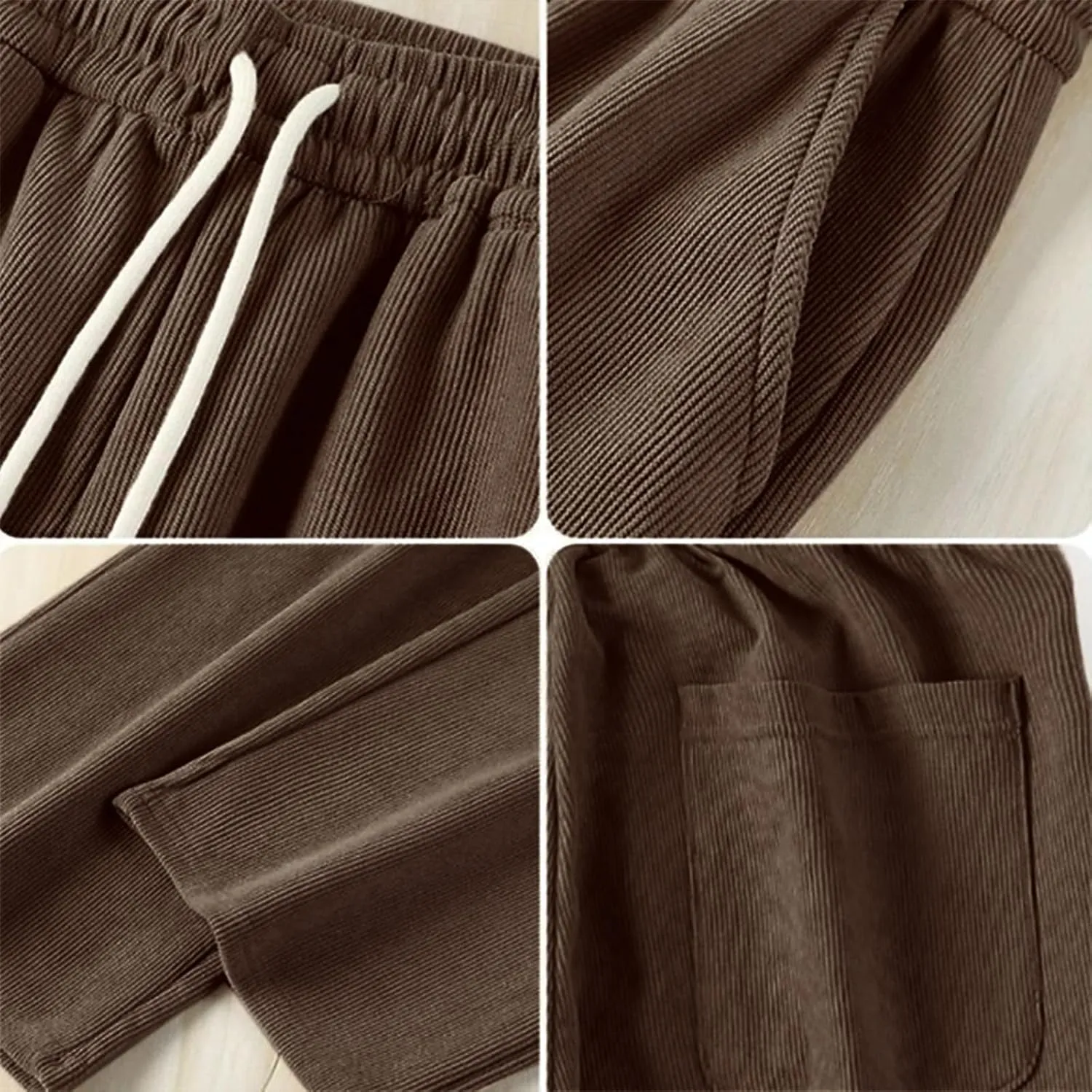 Fleece Lined Sweatpants Men Corduroy Pants Open Bottom Thermal Winter Trousers Elastic Waist Drawstring Casual Pants