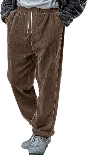 Fleece Lined Sweatpants Men Corduroy Pants Open Bottom Thermal Winter Trousers Elastic Waist Drawstring Casual Pants