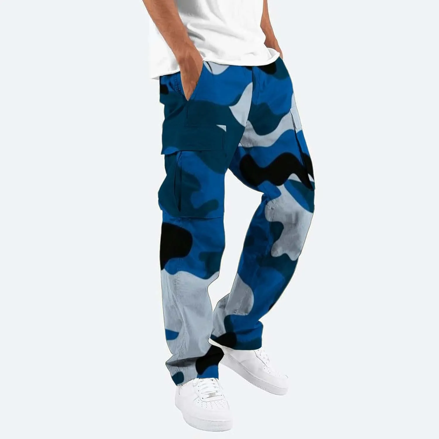 Fleece Pants for Men Men's Casual Camouflage Print Cargo Pants Drawstring Stretch Elastic Winter Warm Thick Track