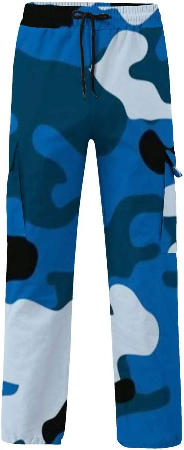 Fleece Pants for Men Men's Casual Camouflage Print Cargo Pants Drawstring Stretch Elastic Winter Warm Thick Track