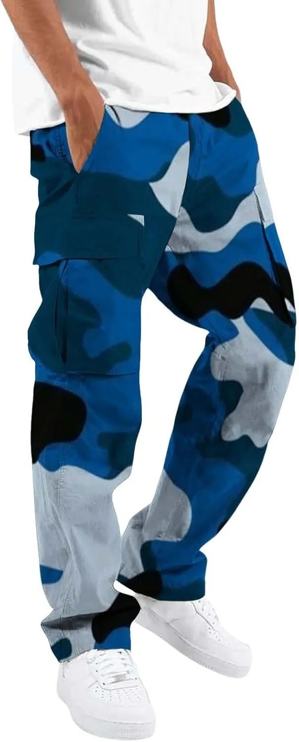 Fleece Pants for Men Men's Casual Camouflage Print Cargo Pants Drawstring Stretch Elastic Winter Warm Thick Track
