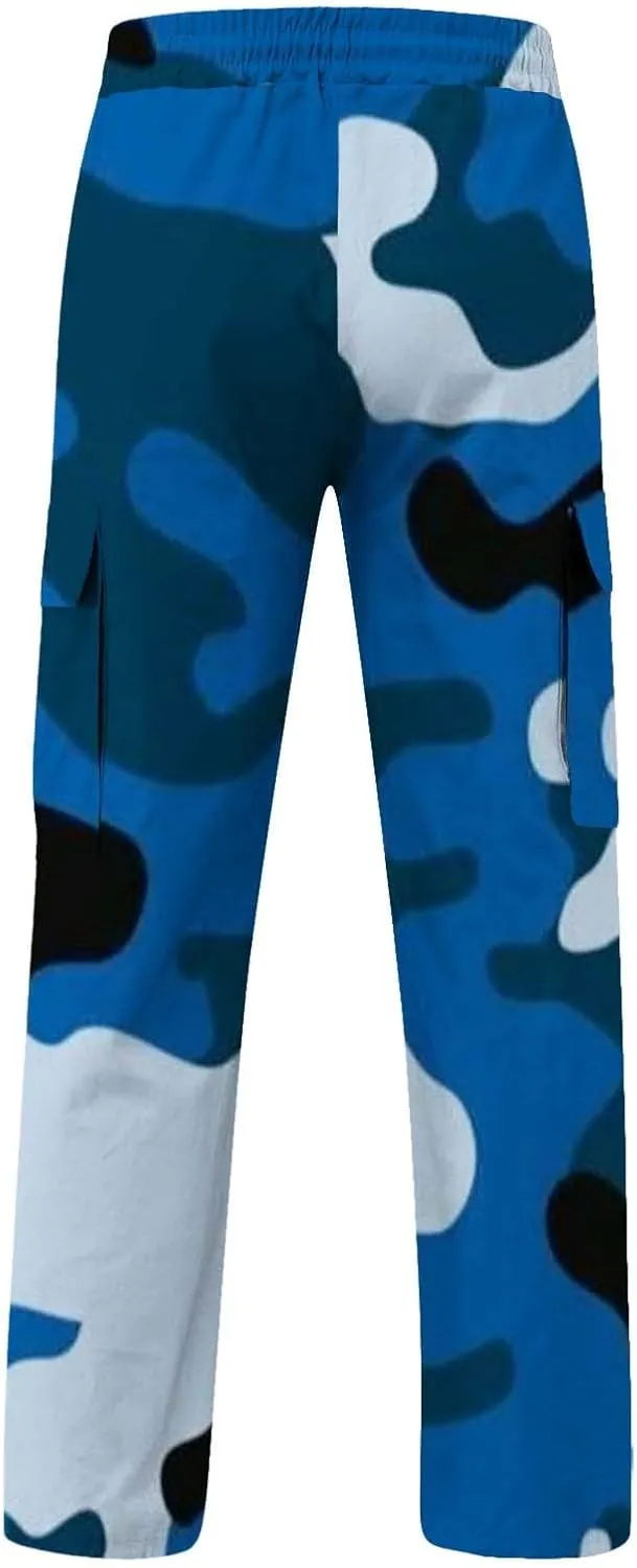 Fleece Pants for Men Men's Casual Camouflage Print Cargo Pants Drawstring Stretch Elastic Winter Warm Thick Track