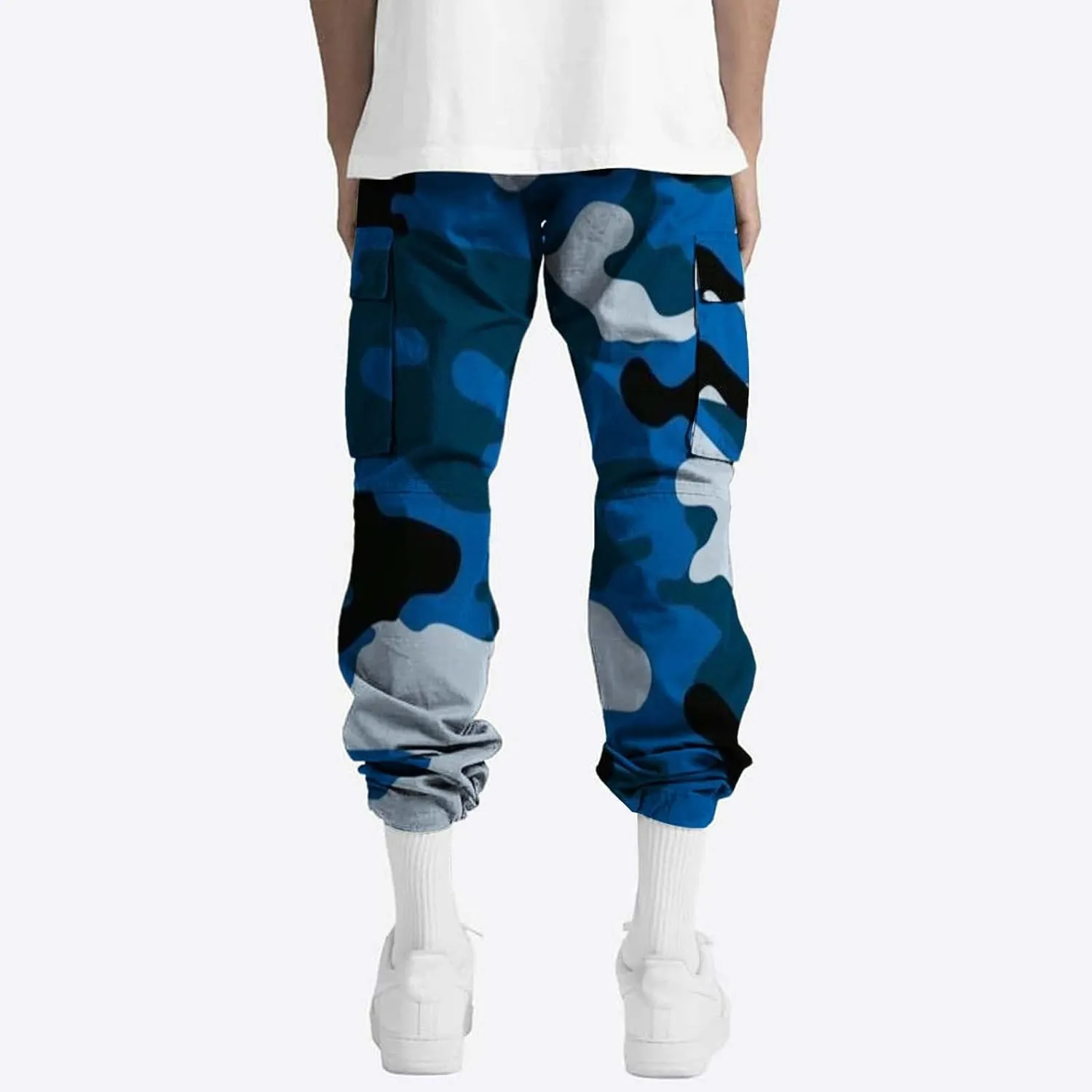 Fleece Pants for Men Men's Casual Camouflage Print Cargo Pants Drawstring Stretch Elastic Winter Warm Thick Track