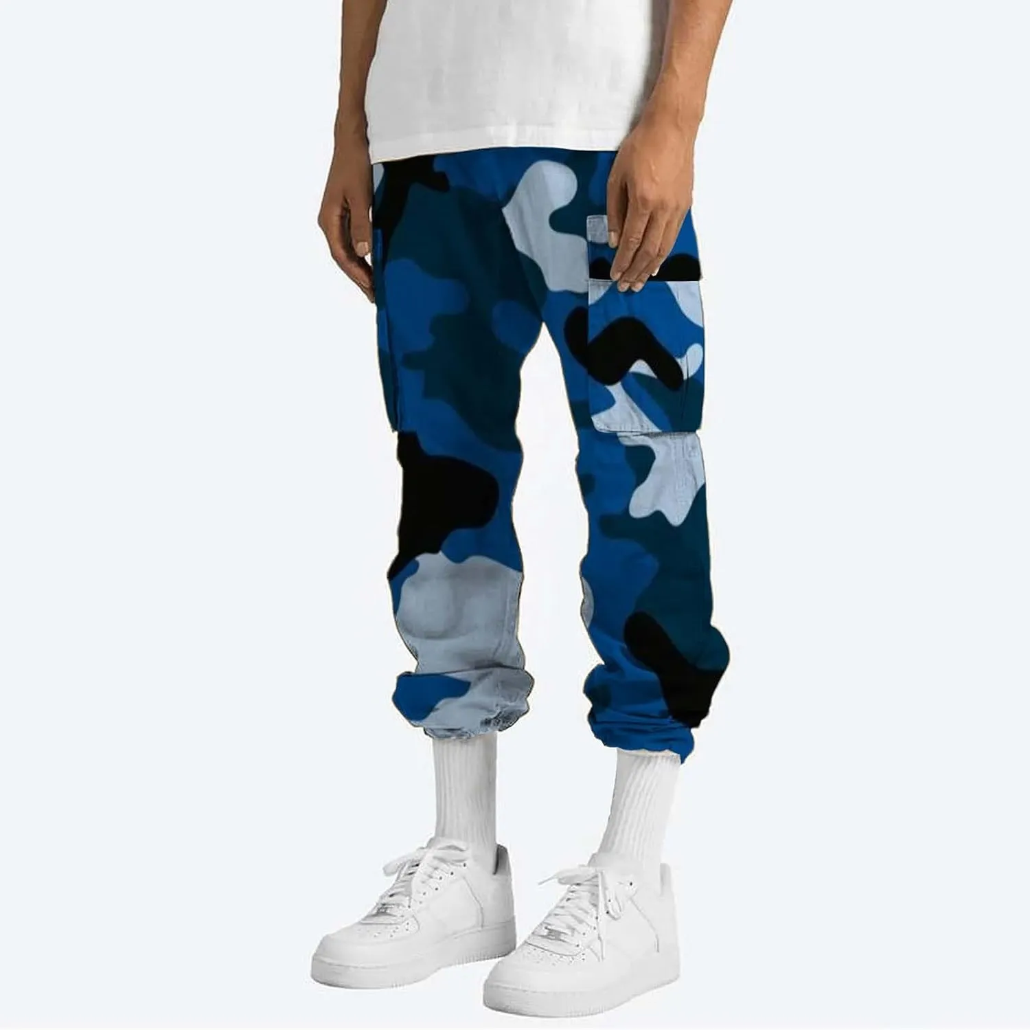 Fleece Pants for Men Men's Casual Camouflage Print Cargo Pants Drawstring Stretch Elastic Winter Warm Thick Track