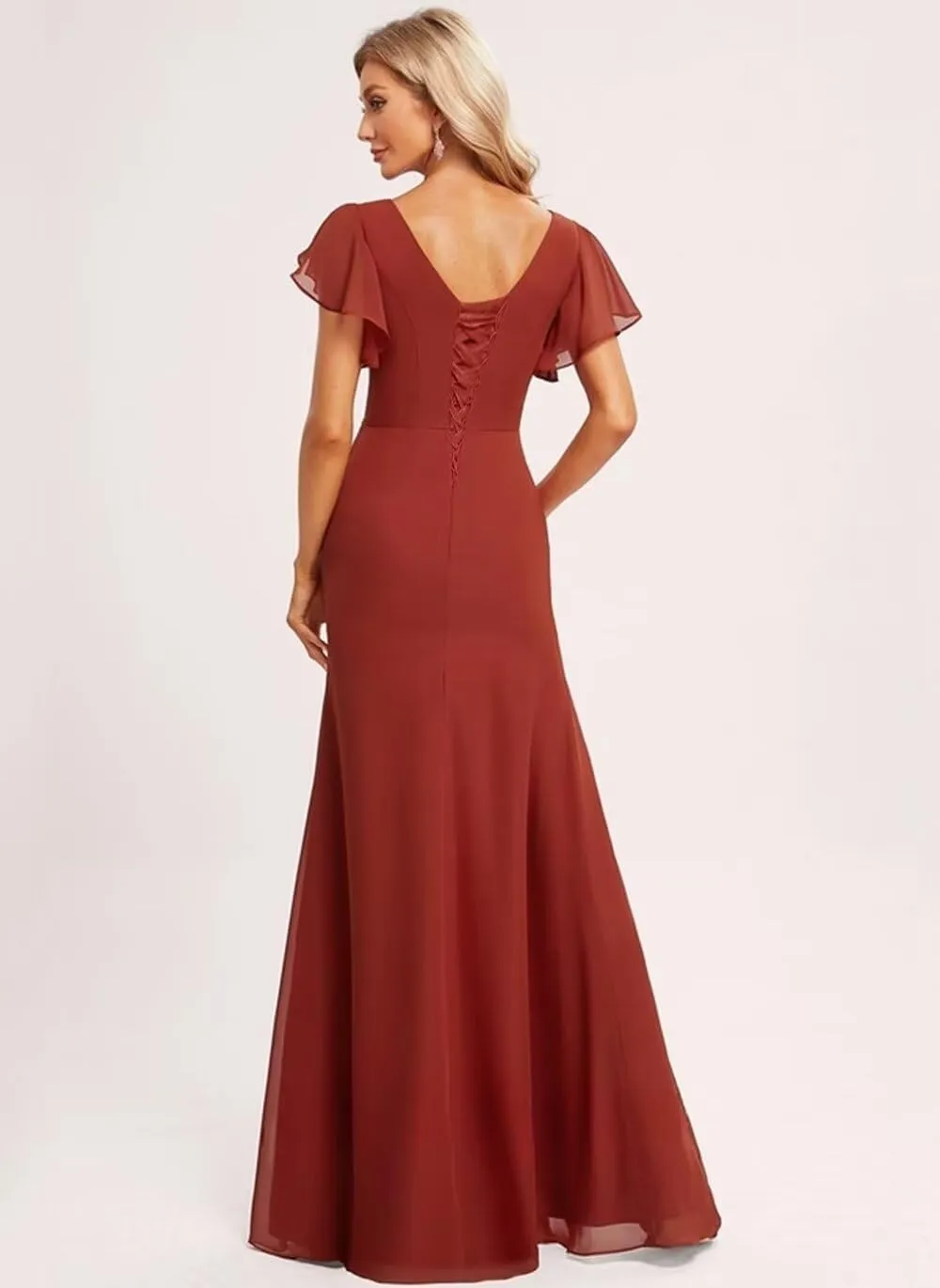 Flutter Sleeves Bridesmaid Dresses for Wedding Chiffon V Neck Ruffles Empire Waist Formal Party Dress with Slit 2025