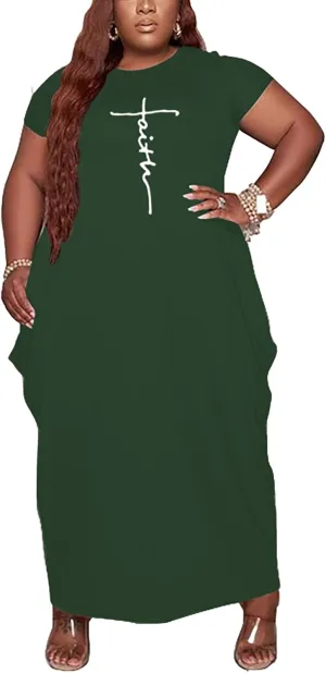 Fooullaide Women Casual Plus Size Dress Summer Short Sleeve V Neck T Shirt Loose Oversize Flowy Long Dresses with Pocket