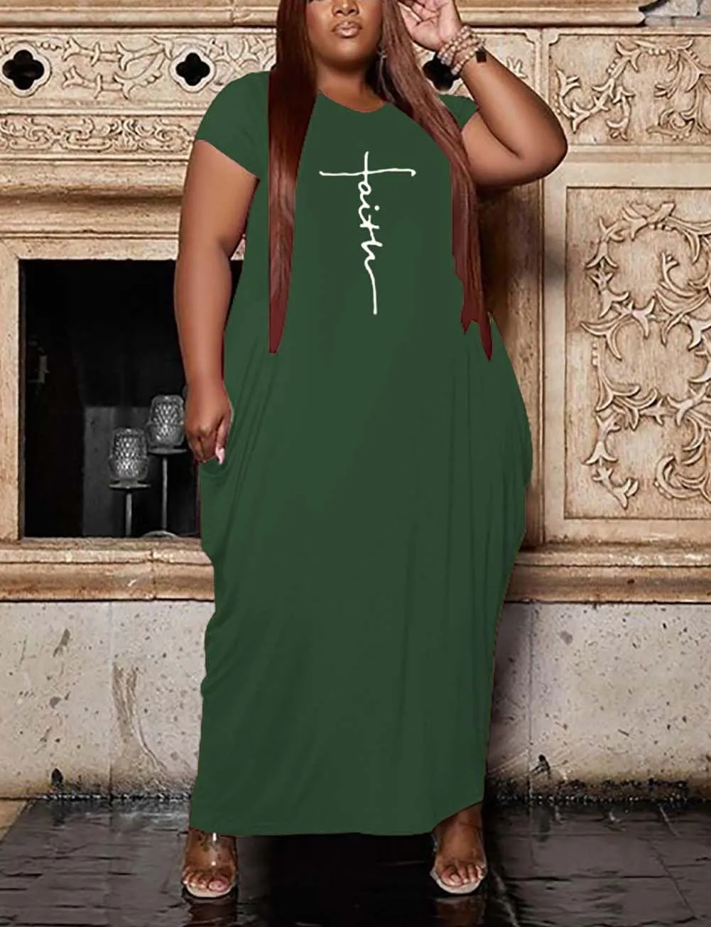 Fooullaide Women Casual Plus Size Dress Summer Short Sleeve V Neck T Shirt Loose Oversize Flowy Long Dresses with Pocket