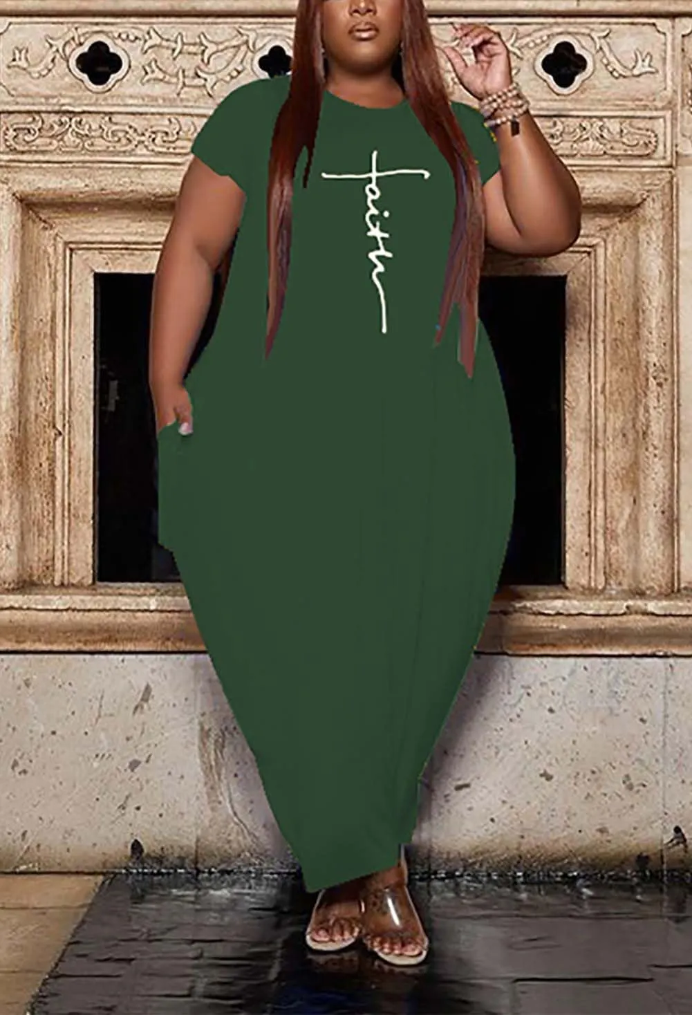 Fooullaide Women Casual Plus Size Dress Summer Short Sleeve V Neck T Shirt Loose Oversize Flowy Long Dresses with Pocket
