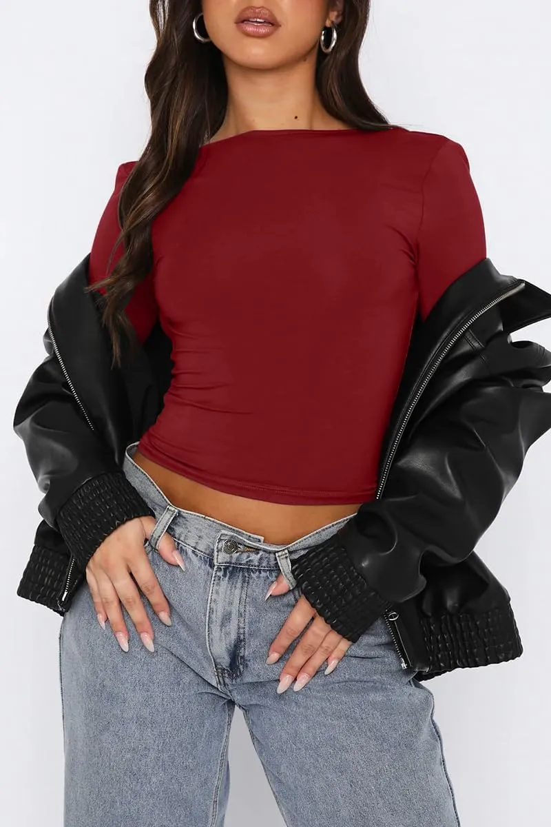 ForeFair Women Sexy Backless Short Sleeve Slim Fit Crewneck Summer Casual Y2K Crop Tee
