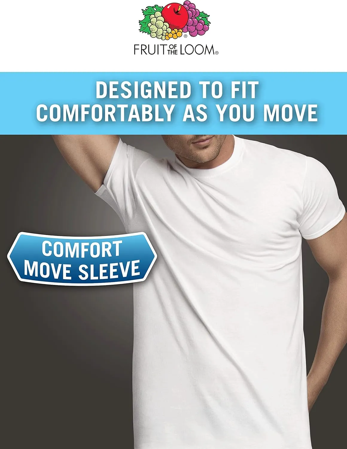 Fruit of the Loom Men's Crew Tee Undershirts, Moisture Wicking & Tag Free, Also Available in Big & Tall
