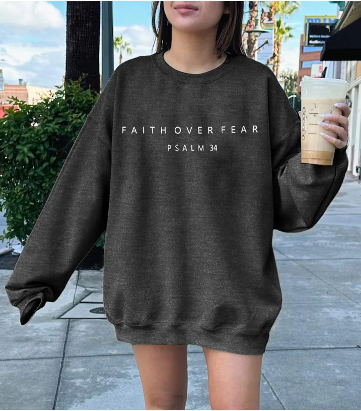 FRYAID Christian Sweatshirt Women Faith Over Fear Christian Religious Sayings Pullover Shirt Letter Print Long Sleeve Tops
