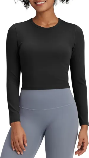 G4Free BareFeel Long Sleeve Workout Tops for Women Slim Athletic Gym Yoga Shirt Cropped Basic Tight Shirt