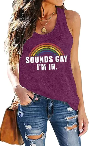 Gay Pride Tank Top Women Rainbow Sounds Gay Im in Tanks LGBT Equality Sleeveless Tee Tops